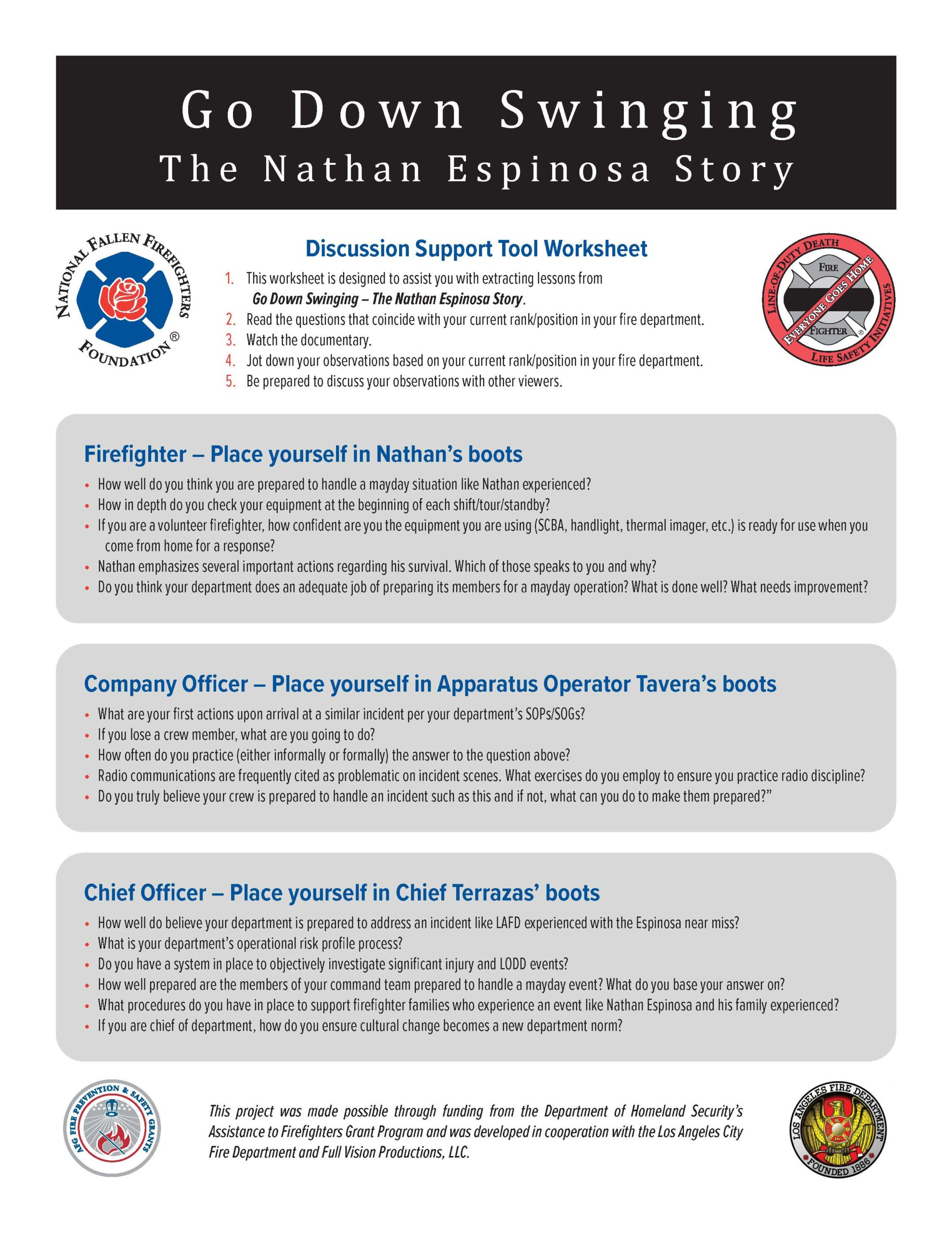 Go Down Swinging - The Nathan Espinosa Story Worksheet